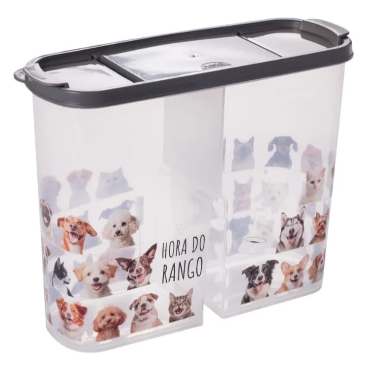 Porta Ração Pets Com 2 Divisórias - Pote Guarda Tudo