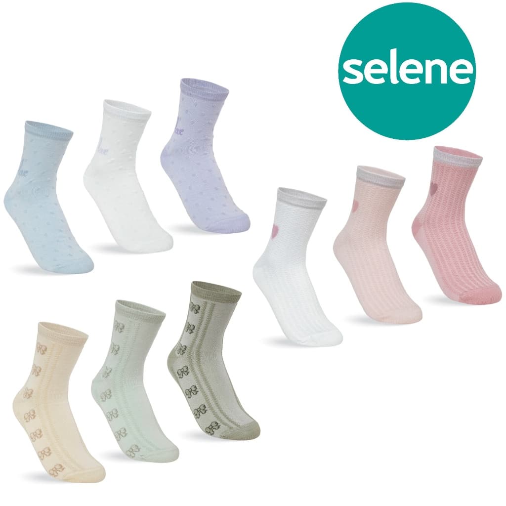 Kit 3 Pares De Meias Selene 7740 Poá Lurex Cano Médio Feminina Linda Conforto