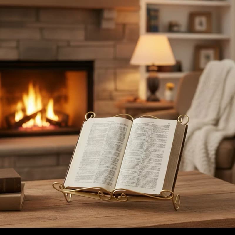 Porta Bíblia Aberta Decorativo Em Ferro Dourado Para Mesa E Igreja