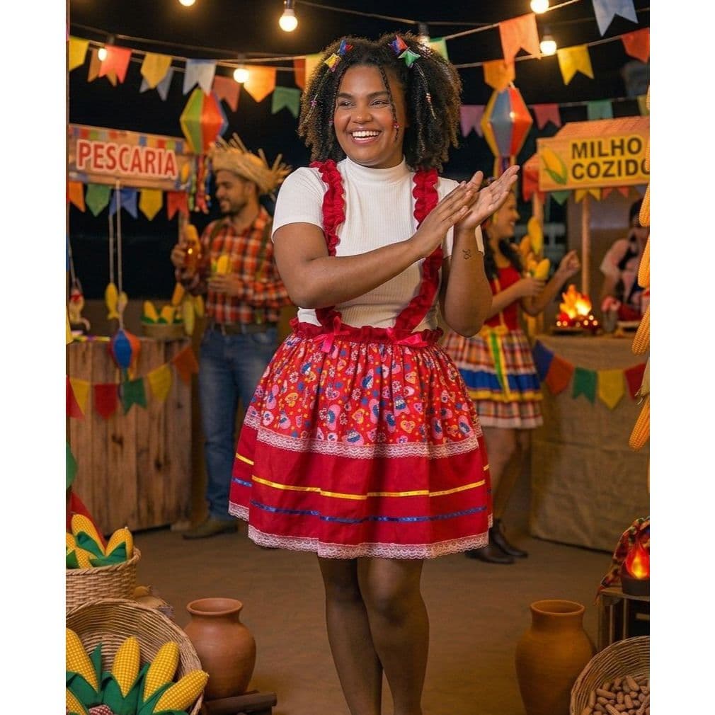 Saia Festa Junina Plus Size com suspensório festa do 38 ao 70 rodada