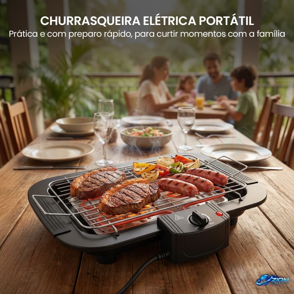 Churrasqueira Elétrica Para Bancada 1500W 110V Compacta Sem Fumaça Para Apartamento Cozinha Pequena