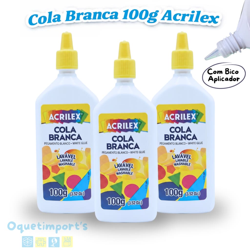 Cola Branca Escolar Acrilex 100g Não Tóxica e Lavável Ideal Para Papel e Cartolina