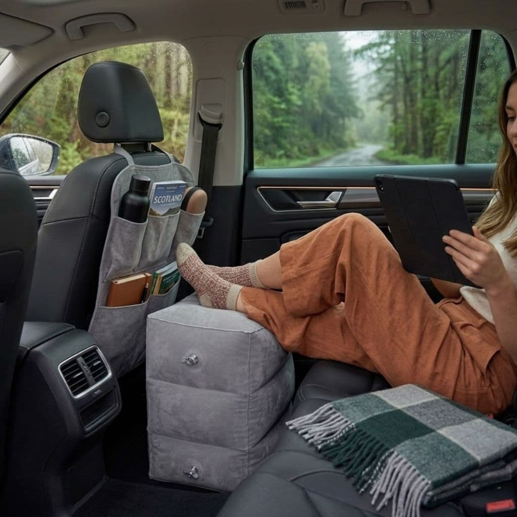 Almofada Inflável Resistente Apoio Para Pés Confortável Viagem Carro Ônibus com Bolsa Transporte