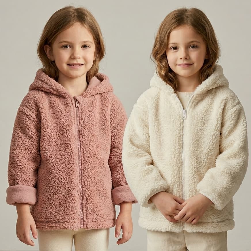 Casaco Teddy Infantil Menina com Capuz e Zíper Peluciado Quentinho Jaqueta de Frio Feminina