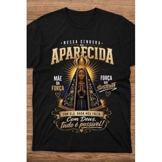 Camiseta religiosa, católica, nossa senhora Aparecida unissex gola redonda