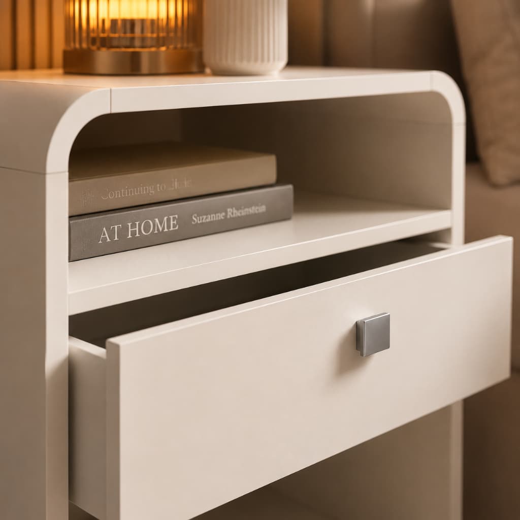 Mesa De Cabeceira estilo Retrô Com Gaveta e pés - 100% MDF OFFWHITE