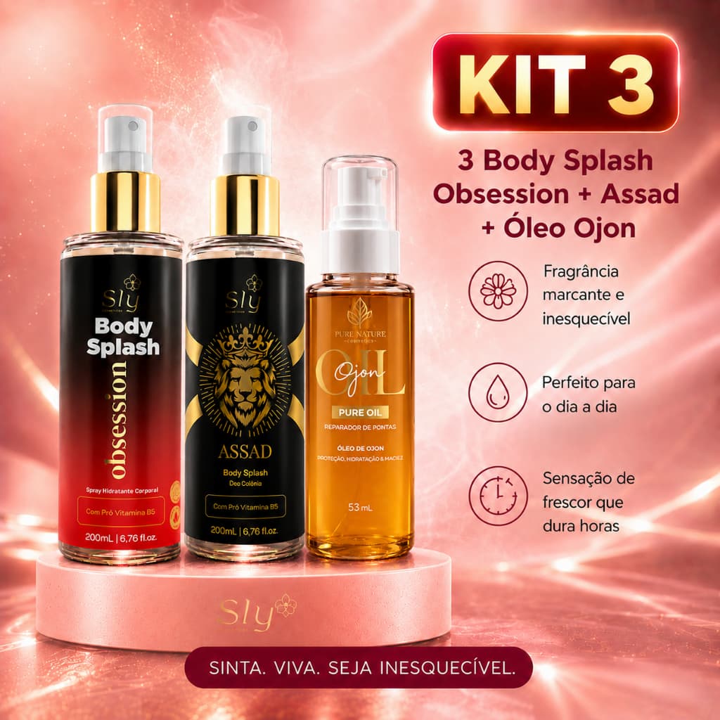 Kit 3 Body Splash Obsession + Assad 200ml + Óleo Ojon | Perfumes Marcantes e Cuidado Capilar | Pure Nature