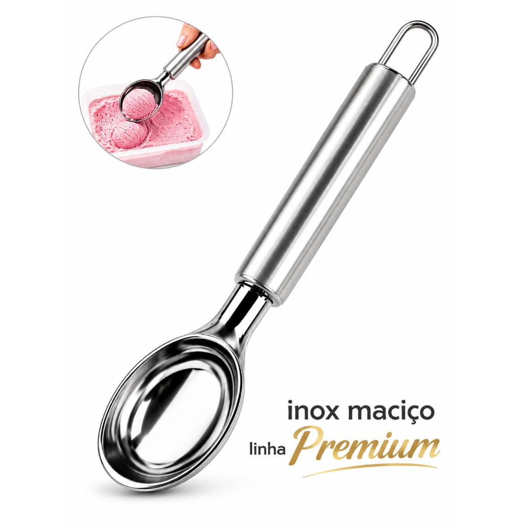 Colher para Sorvete Concha para Açaí e Sobremessas em Aço inox Profissional Para Sorveteria