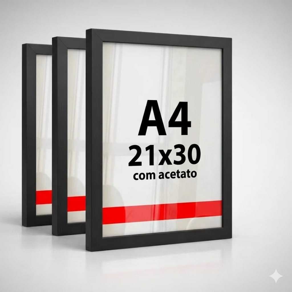 Kit 3 Quadros Molduras A4 21x30 Com Acetato Madeira Pinus - Várias Cores Para Certificados E Retratos