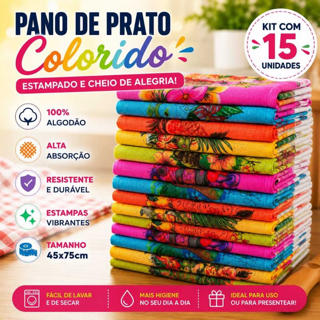 Kit Pano De Prato Colorido  45x75 Estampado - Atacado Premium