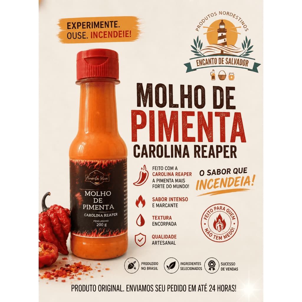 Molho de Pimenta Carolina Reaper (200g)  - A melhor da Bahia