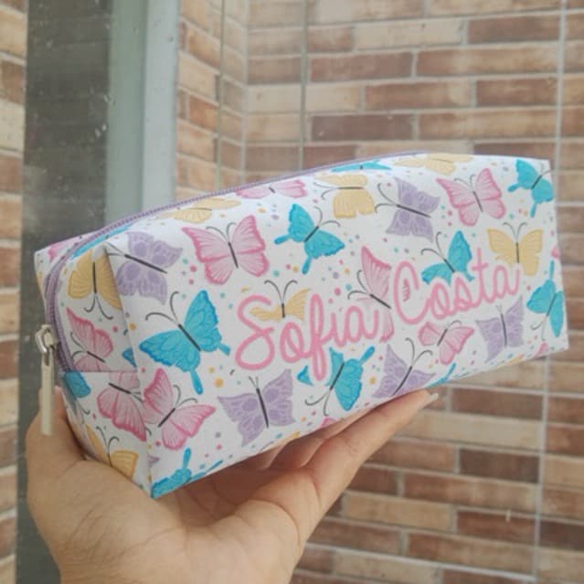 Estojo escolar box infantil menina lápis caneta volta as aulas galáxia lilás estrelas planetas