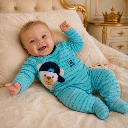 Macacão Plush Bebê Menino Ursinho Listrado Inverno Quentinho Confortável BROKINHA