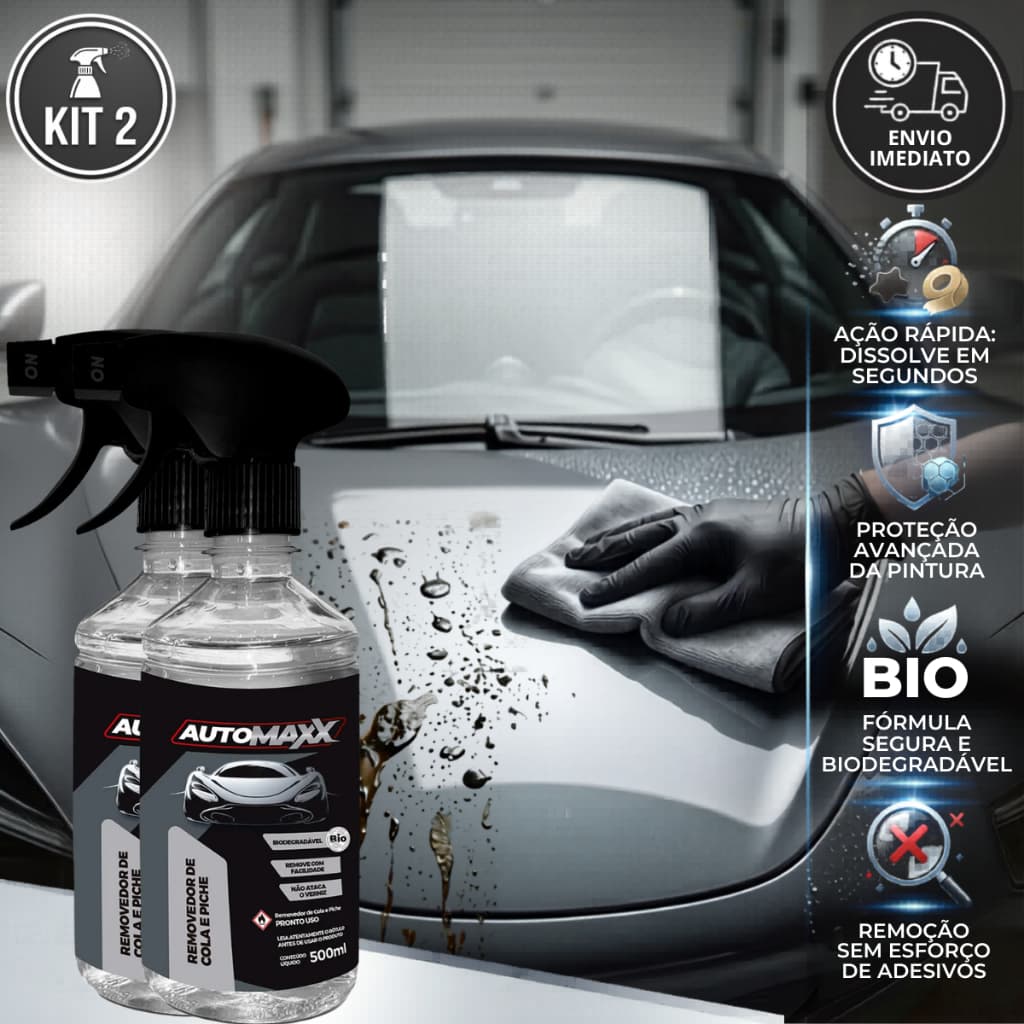 Kit 2 Removedor Limpa Cola Piche Grude Adesivo Fita Automotivo Sujeira Etiqueta Não Danifica