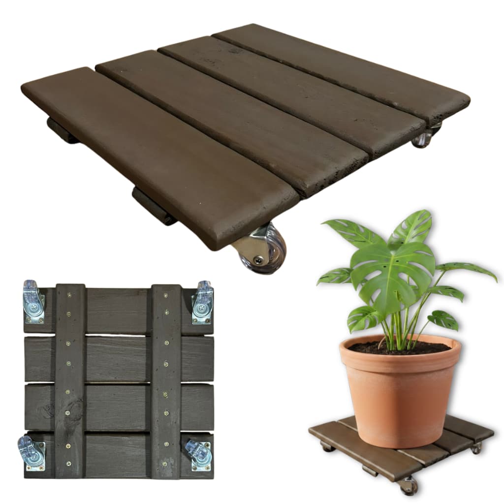 Suporte com Rodinhas Para Vaso de Plantas Decoração de casa 30x30cm Marrom