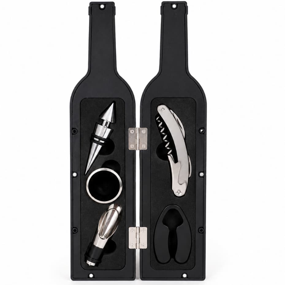 Kit Peças Abridor De Vinho Acessórios Saca Rolhas Bico Dosador Tampa Estojo