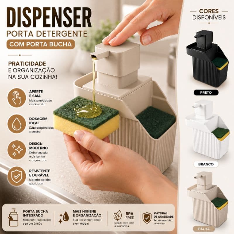 Dispenser Porta Detergente e Esponja Pia Cozinha