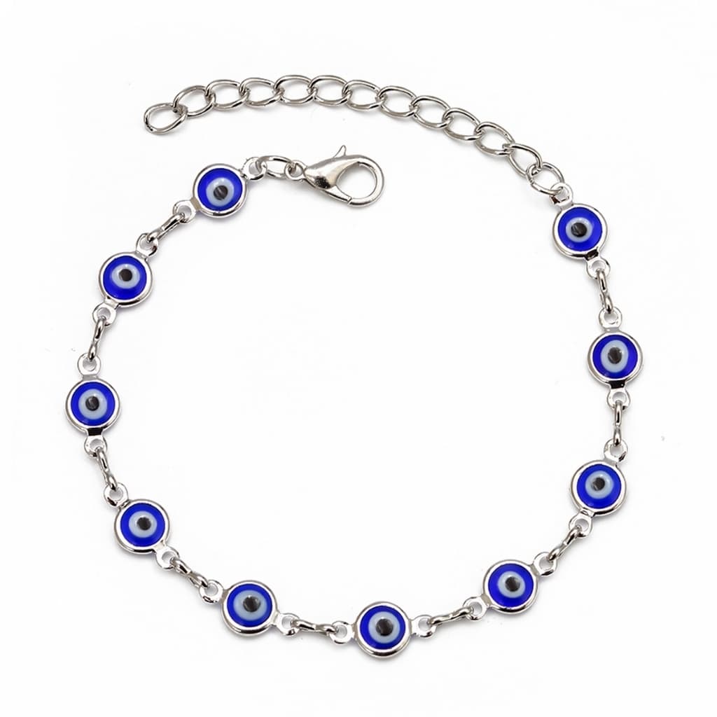 Pulseira Olho Grego Feminina Aço Inox Delicada Ajustável Proteção Contra Olhado Estilo Minimalista