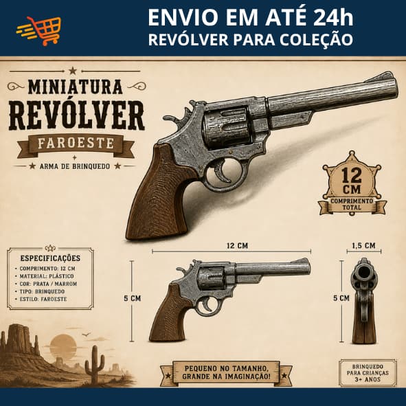 Miniatura Colecionável Revólver Faroeste Brinquedo