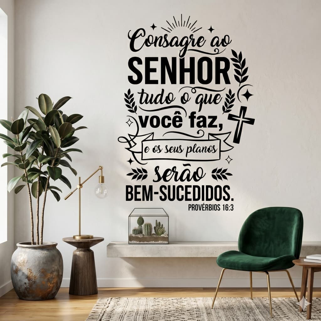 Adesivo Frase "Consagre ao Senhor tudo o que você faz,- Provérbios 16:3" Medindo 90x50cm 03