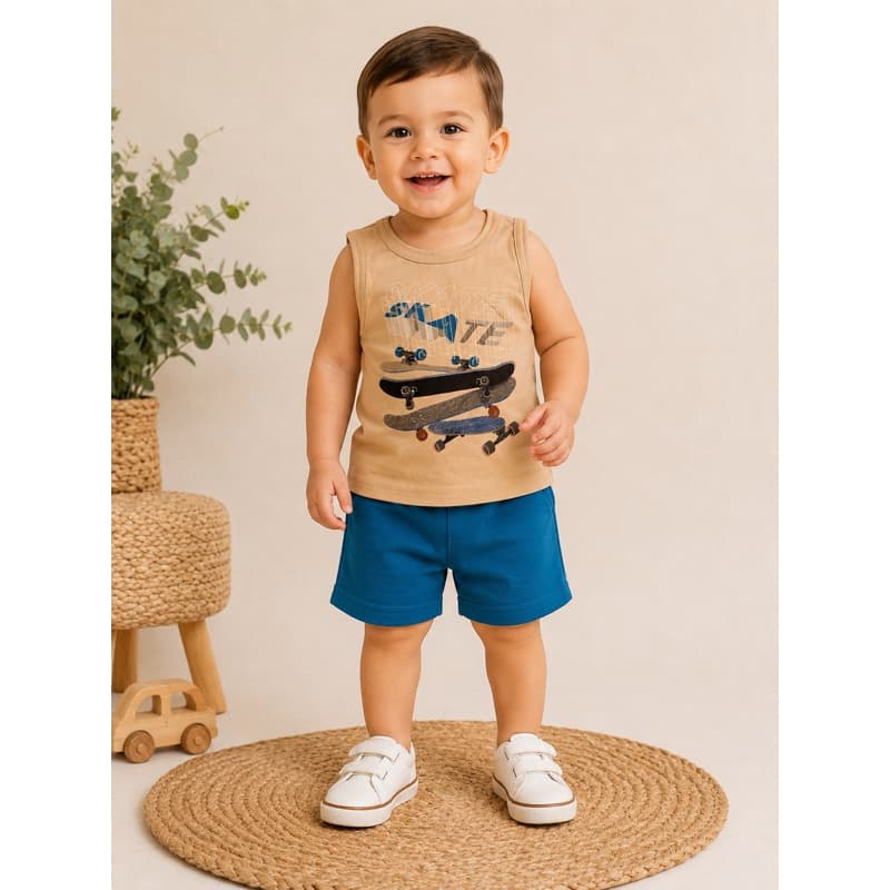 Conjunto Bebê Menino Elian Skate Regata + Bermuda TAM 1