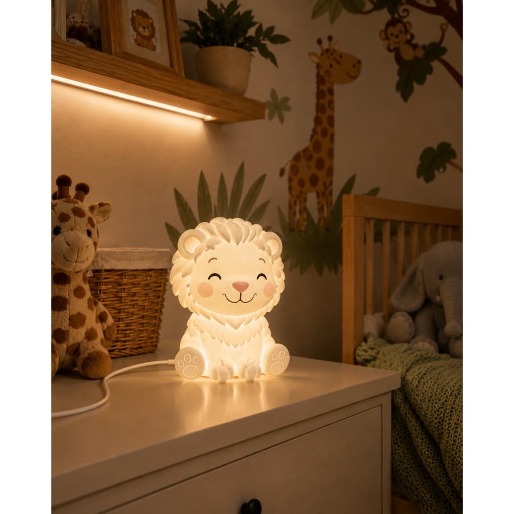 Luminária Abajur Infantil Leão Safari 3D Para Quarto de Crianças e Bebês