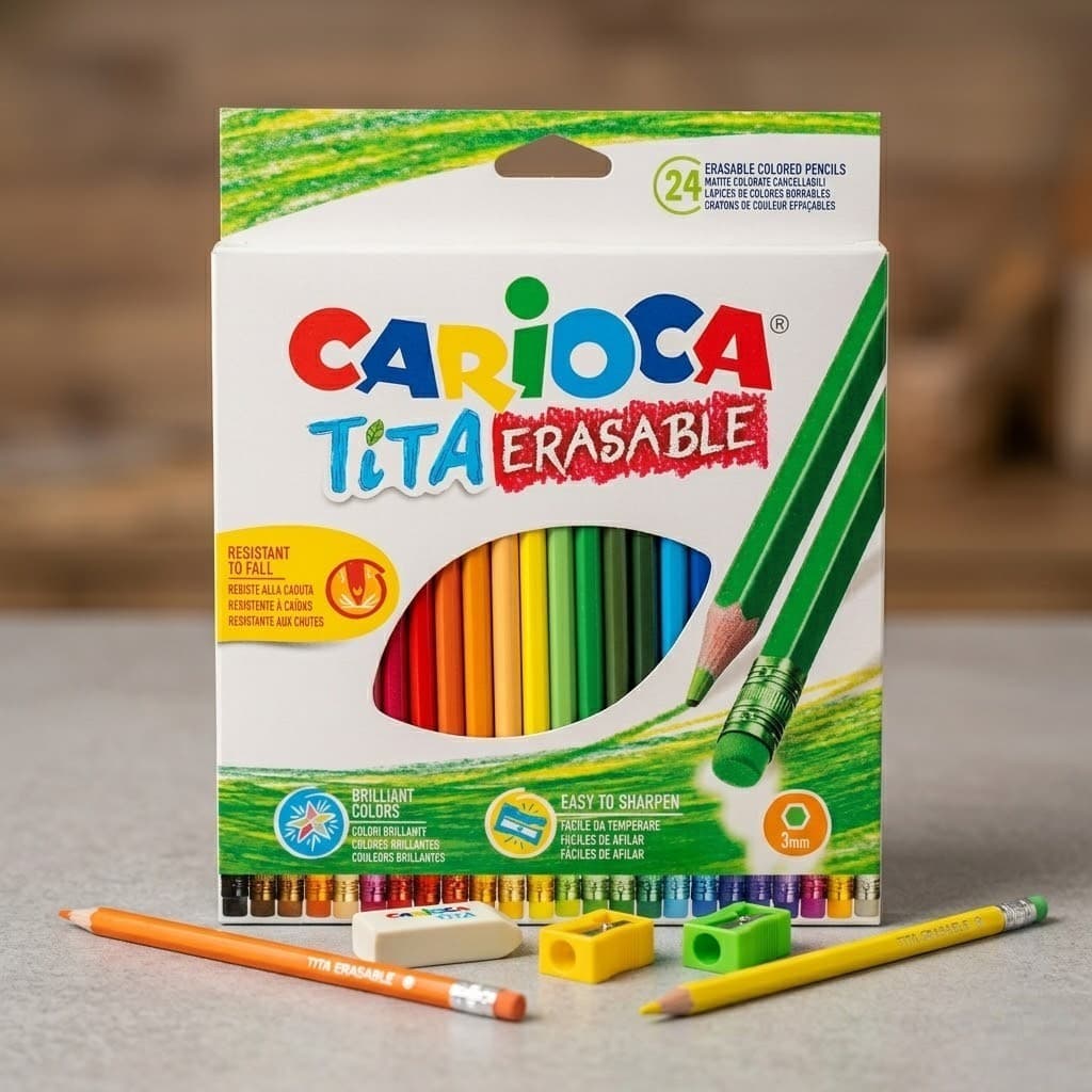 Kit 24 Lapis de Cor Carioca Tita Apagavel Com Borracha Atacado Escolar Infantil Caixa Grande