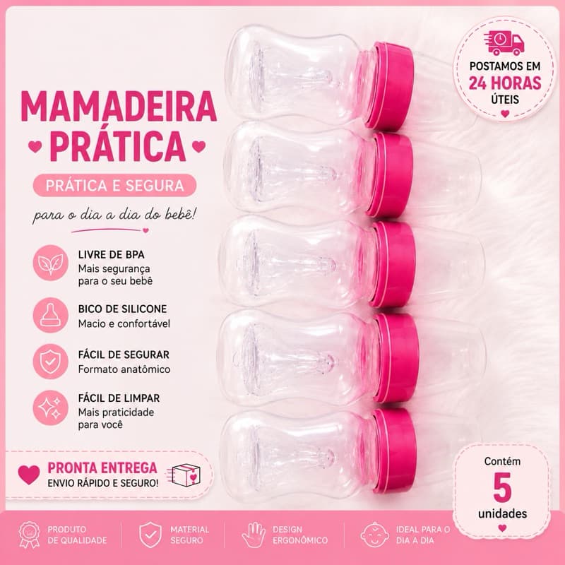 Mamadeira 80ml kit com 5 mamadeiras!