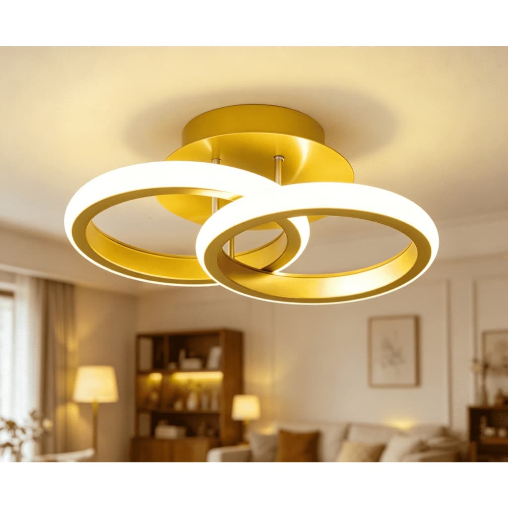 Luminária Plafon LED de Teto Dourada Moderna com 3 Cores de Luz Para Sala, Quarto, Hall e Ambientes Internos
