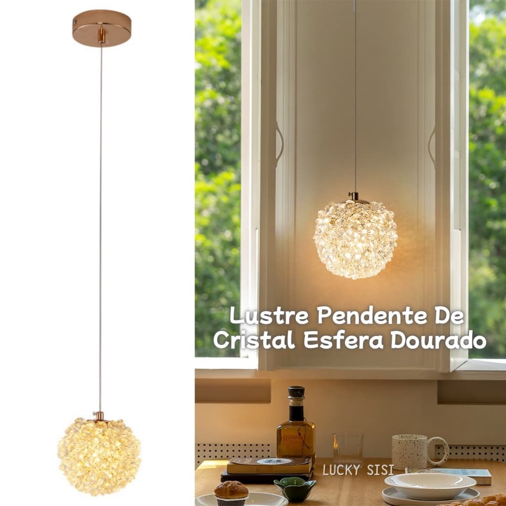 Lustre Pendente De Cristal Esfera Dourado,Pendente Lustre de Cristal,Sala de estar, Sala de jantar, Decoração Iluminação