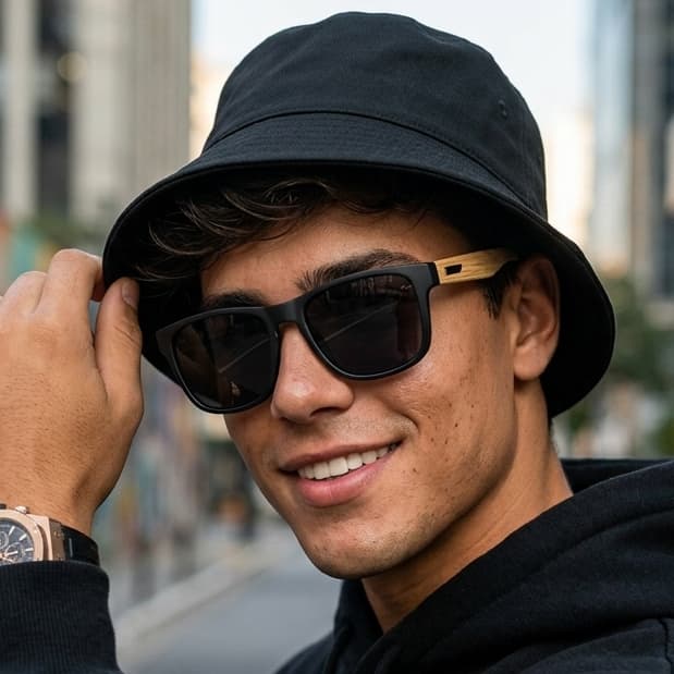 Kit Chapéu Bucket Adulto Oxford E Óculos De Sol UV400 Casual Estiloso Para Homens E Mulheres
