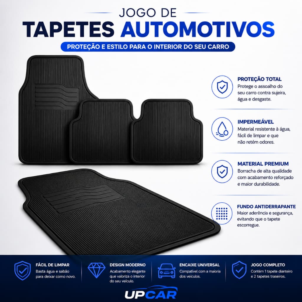 Jogo Tapete Carro Universal Antiderrapante Borracha Reforçado Lavável Kit 4 Peças Todos Modelos