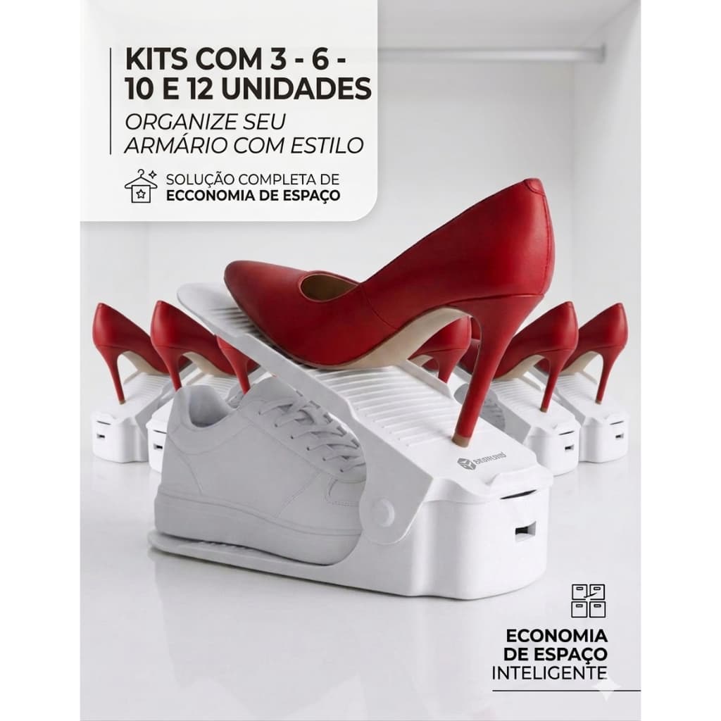 Sapateira Organizadora Closet KIT com 3 - 10 - 6 e 12 Porta Sapatos com Regulagem de Altura Organizador de Sapatos Cinza