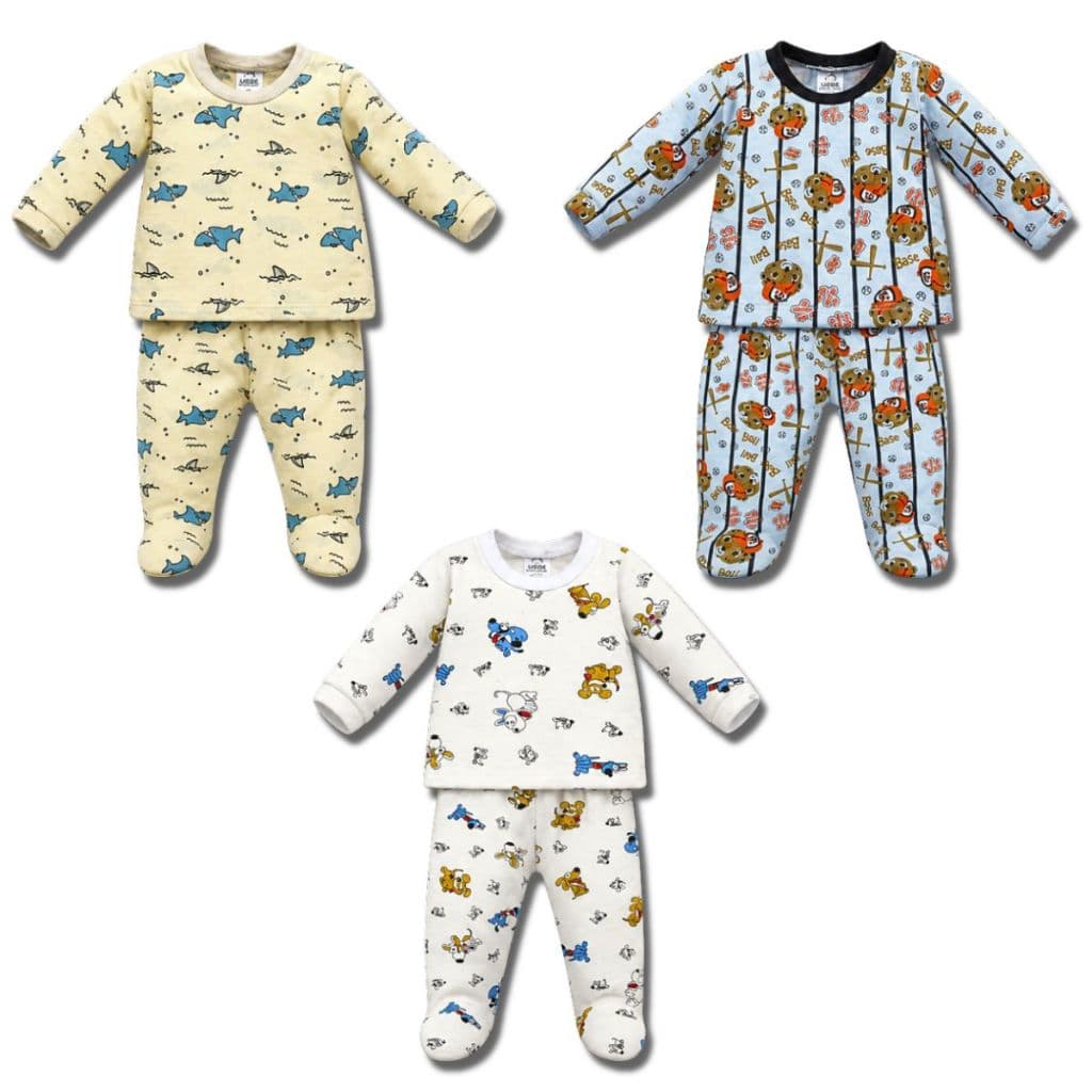 Kit Conjunto 6 Peças de Pijama Bebe Menino Manga Longa Mijão 100% Algodão