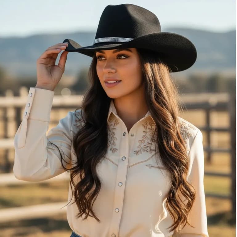 Chapéu Cowgirl Luxo Com Strass Preto Festa Rodeio Balada