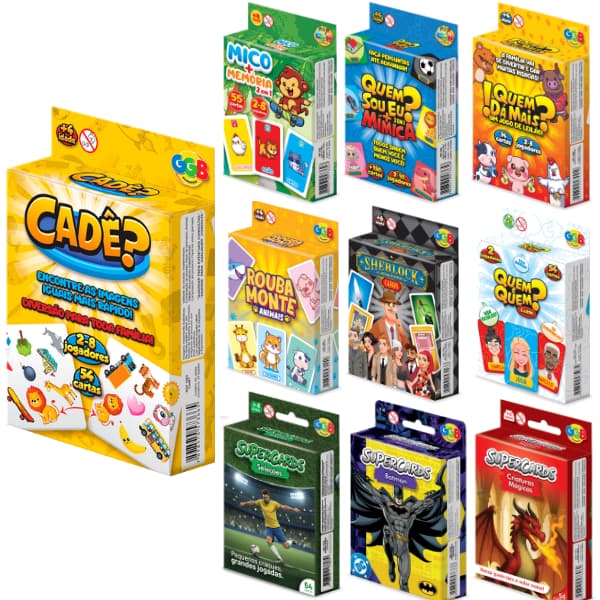 Kit Jogos De Cartas Cade Quem Sou Eu Mico Memória Quem Da Mais Rouba Monte Quem e Quem Sherlock GGB