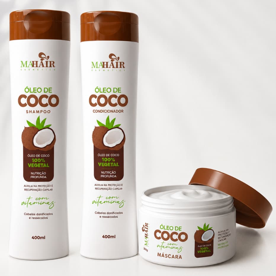 Kit Capilar Shampoo Condicionador e Máscara Óleo de Coco Mahair - Promoção !