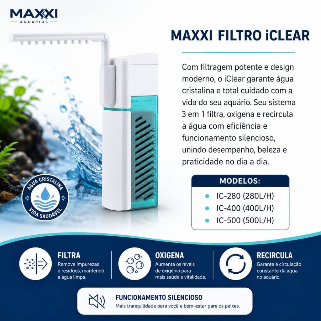 Filtro Interno Para Aquário iClear IC-400 Silencioso Oxigenador Água Cristalina 110V