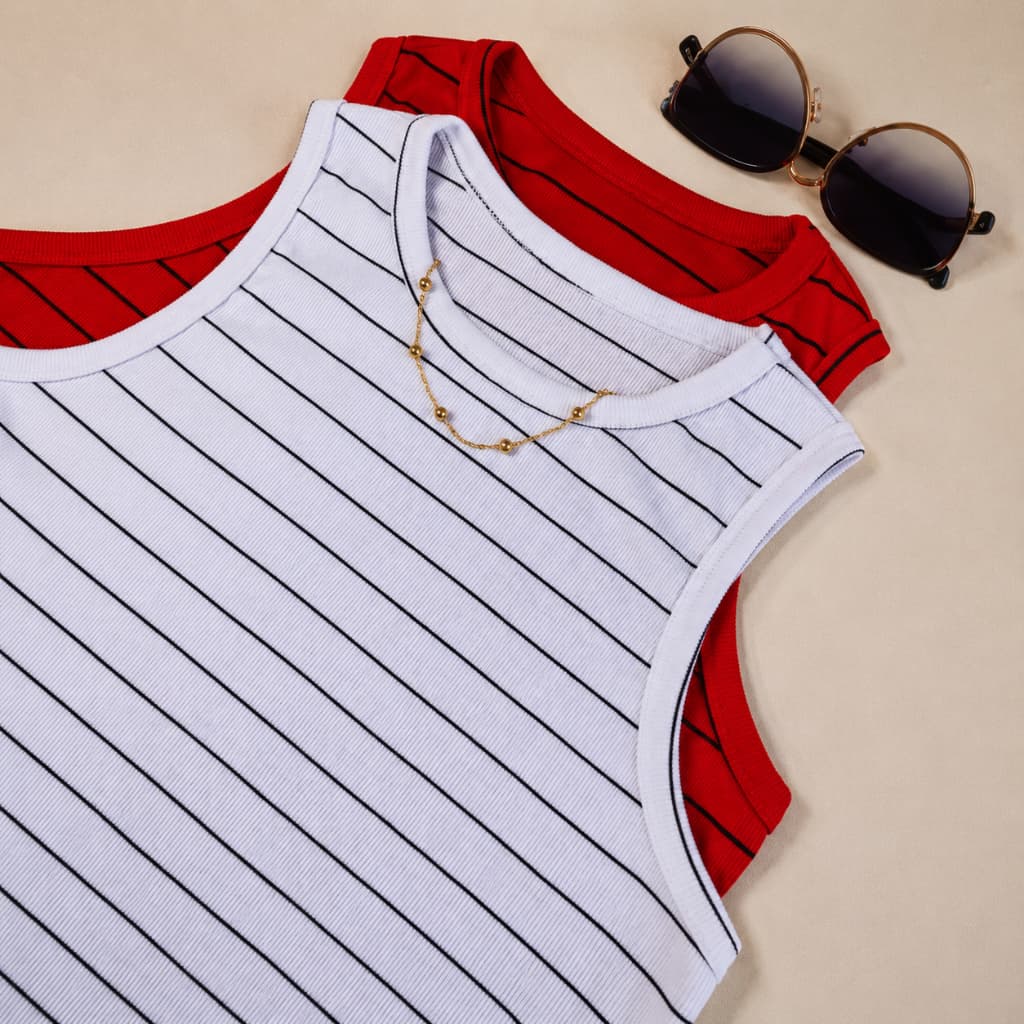 KIT 2 BLUSA REGATA FEMININA CANELADA TENDÊNCIA LISTRADA PREMIUM