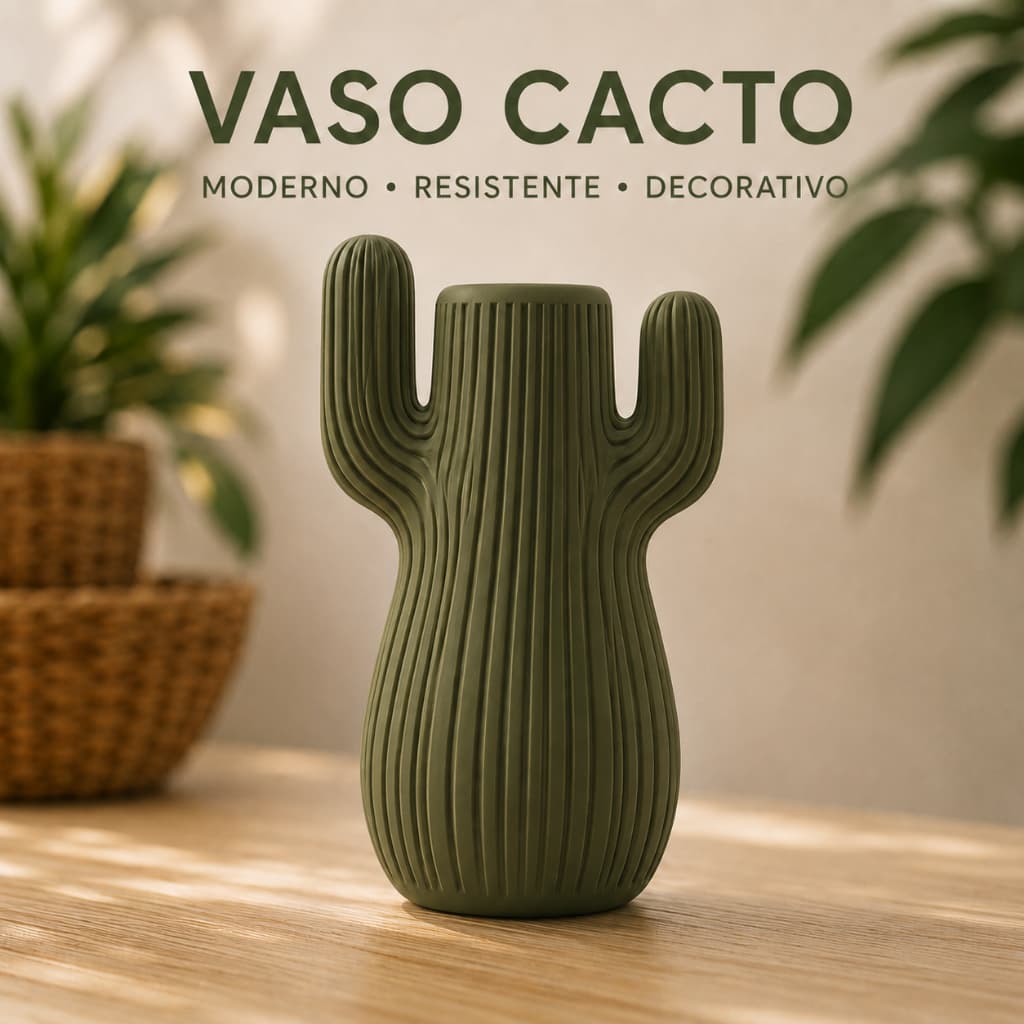 Vaso Cacto Decorativo para Flores Artificiais - Enfeite Moderno para Sala Quarto Escritório