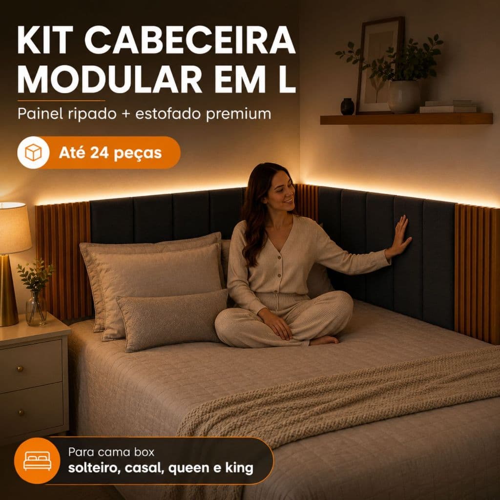 Kit Até 24 Peças Cabeceira Modular em L Painel / Ripado MDF Para Cama Box Solteiro Casal Queen King