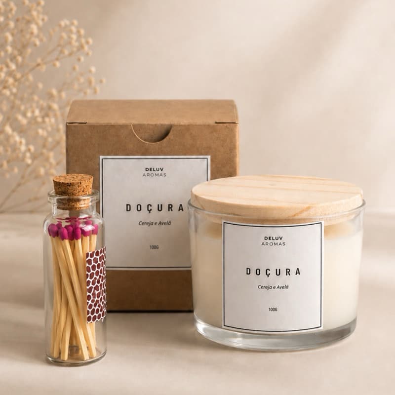 Kit Presente Vela Aromática Premium Cera de Coco + Fósforo Decorativo | Casa Perfumada