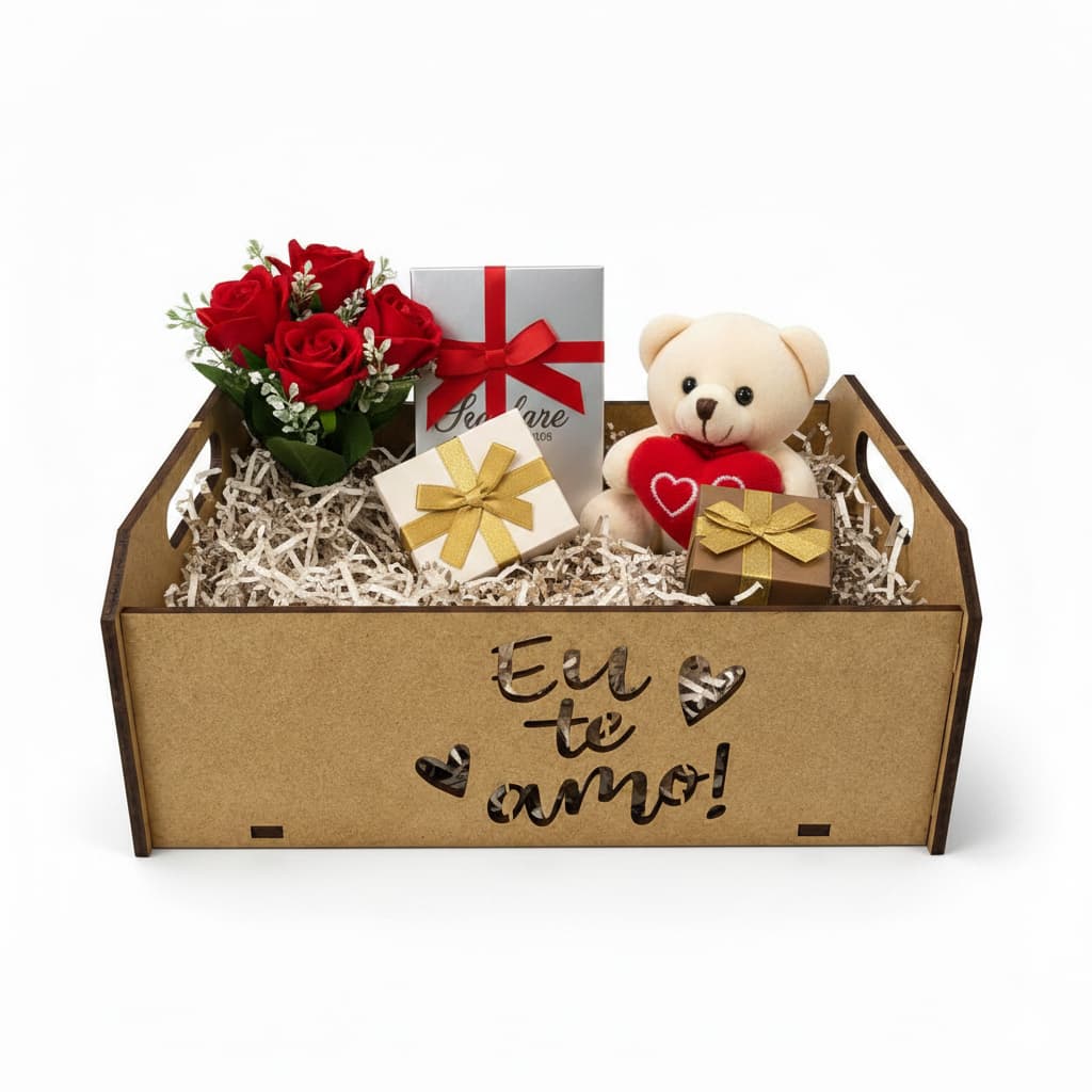 Kit Caixote Mdf Cru Escrito Eu Te Amo Presente Dia Dos Namorados 15x10x6 Lembrancinha Decorativa