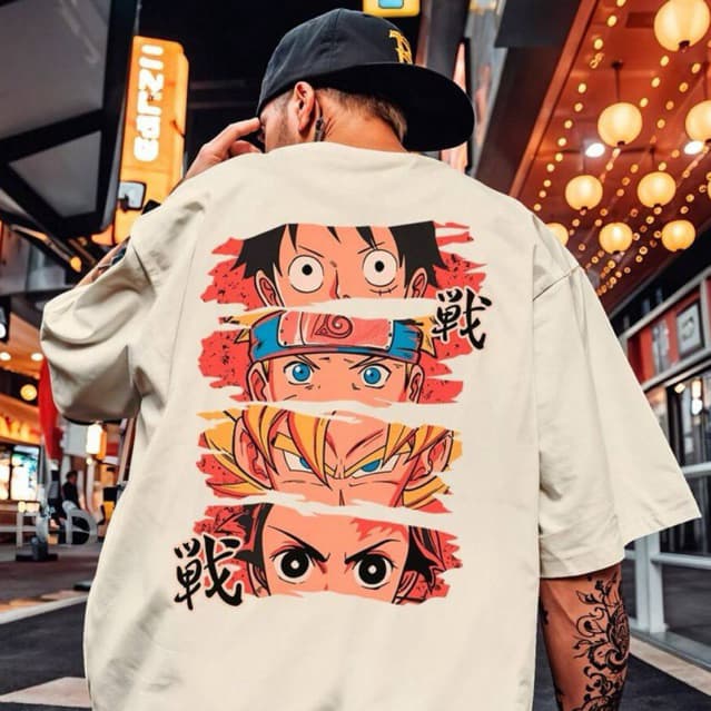camiseta oversized anime 100% algodão verão