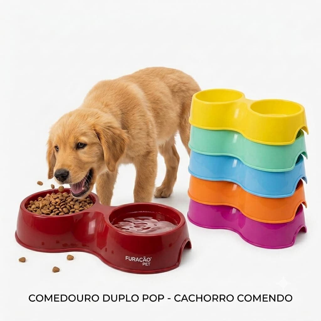 Comedouro e Bebedouro Duplo Furacão Pet Pop Vermelho 190ml – A Solução Inteligente 2 em 1 para o Cantinho do seu Pet