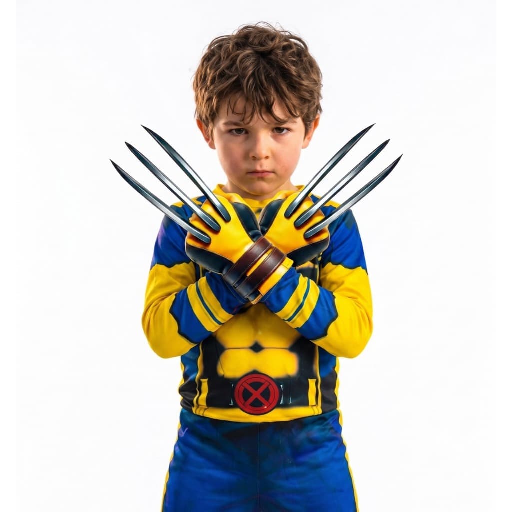 Fantasia Infantil Wolverine Longa Com Enchimento 2 Garras E Mascara De E.v.a