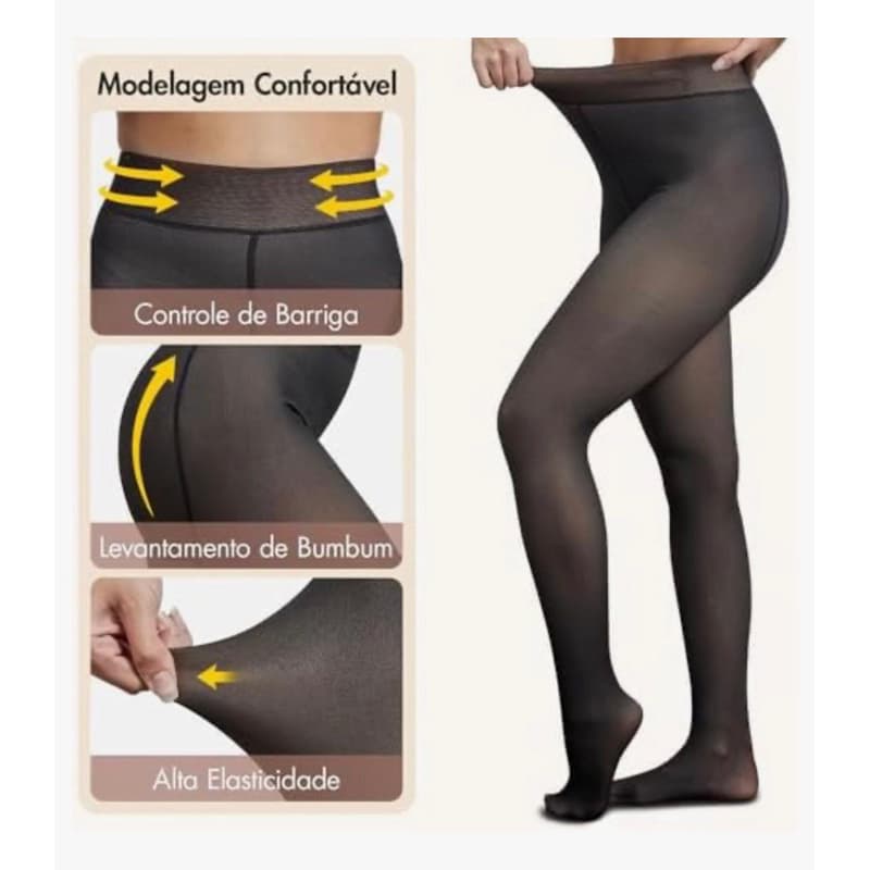 Meia-Calça Térmica Feminina Preto com Forro Interno Quente para Inverno