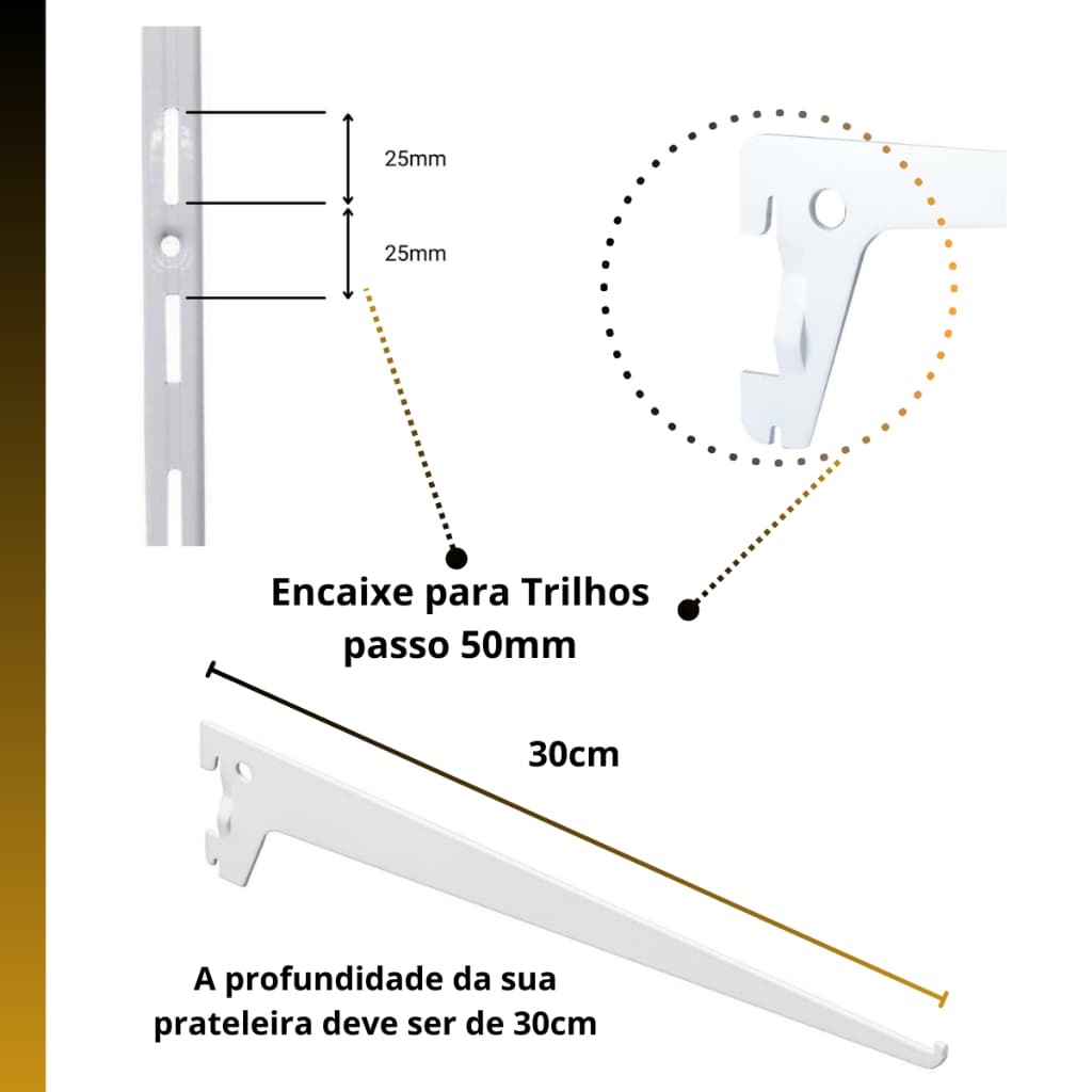 Kit 14 Trilhos Rasgo Simples 1m + Suportes Simples