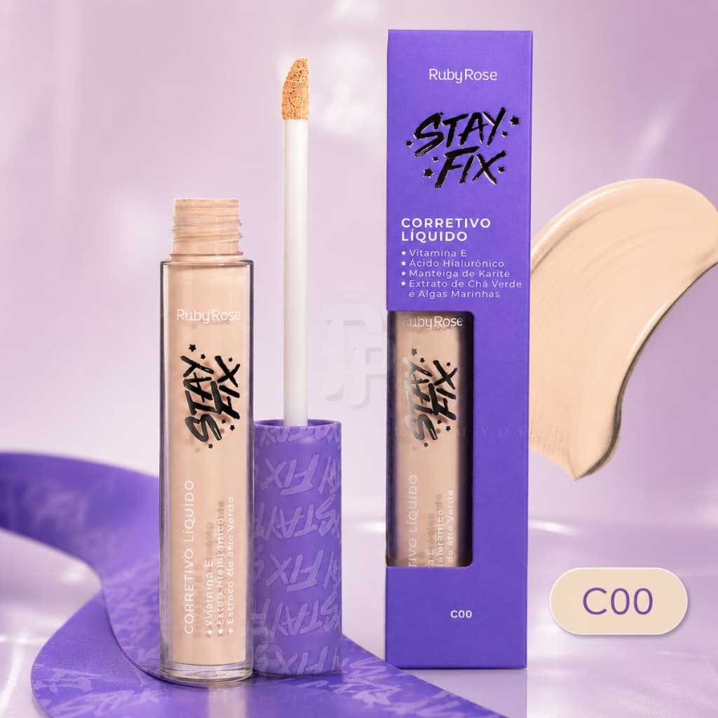 Corretivo Líquido Alta Cobertura Ruby Rose Stay Fix Tom C00 Pele Uniforme Maquiagem