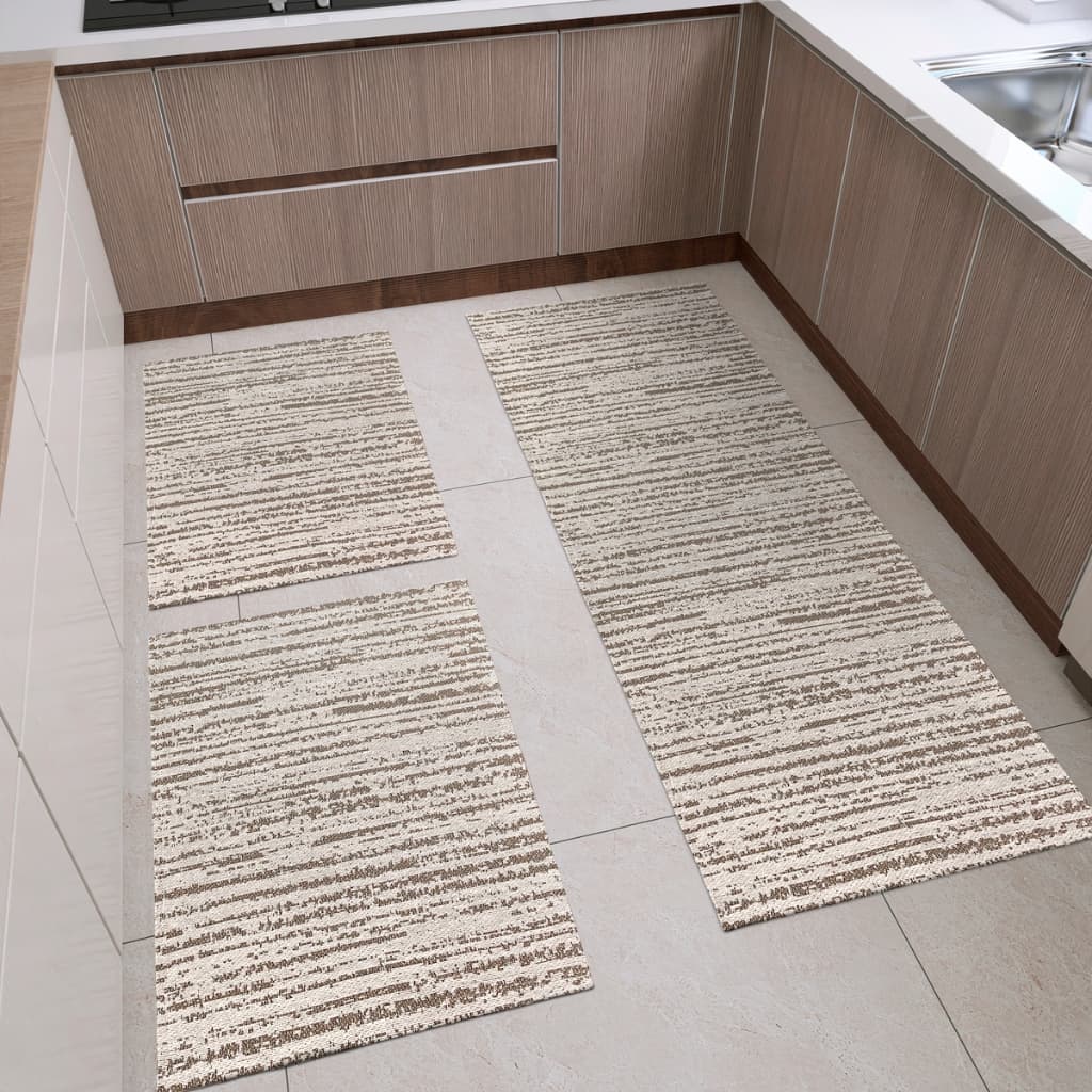 Kit Tapetes Cozinha Jacquard Jogo 3 Peças Antiderrapante Passadeira Capacho Geométrico Mesclado